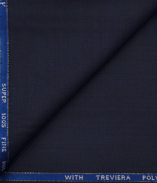 J.Hampstead Men's Wool Self Design Super 100's 1.30 Meter Unstitched Trouser Fabric (Dark Royal Blue)