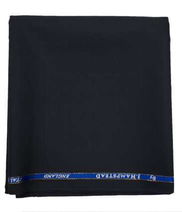 J.Hampstead Men's Wool Checks Super 100's1.30 Meter Unstitched Trouser Fabric (Dark Navy Blue)