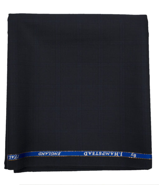 J.Hampstead Men's Wool Checks Super 100's1.30 Meter Unstitched Trouser Fabric (Dark Navy Blue)