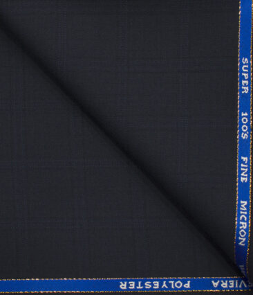 J.Hampstead Men's Wool Checks Super 100's1.30 Meter Unstitched Trouser Fabric (Dark Navy Blue)