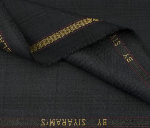 Siyaram's Men's Terry Rayon Checks 3.75 Meter Unstitched Suiting Fabric (Dark Grey)