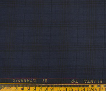 Siyaram's Men's Terry Rayon Checks 3.75 Meter Unstitched Suiting Fabric (Dark Blue)