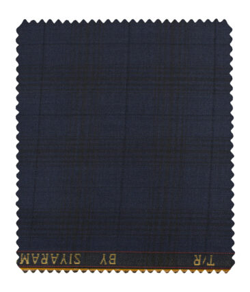 Siyaram's Men's Terry Rayon Checks 3.75 Meter Unstitched Suiting Fabric (Dark Blue)