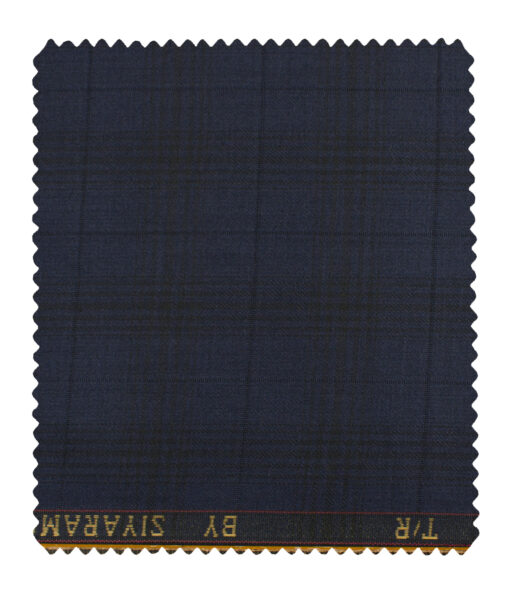 Siyaram's Men's Terry Rayon Checks 3.75 Meter Unstitched Suiting Fabric (Dark Blue)