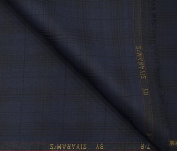 Siyaram's Men's Terry Rayon Checks 3.75 Meter Unstitched Suiting Fabric (Dark Blue)