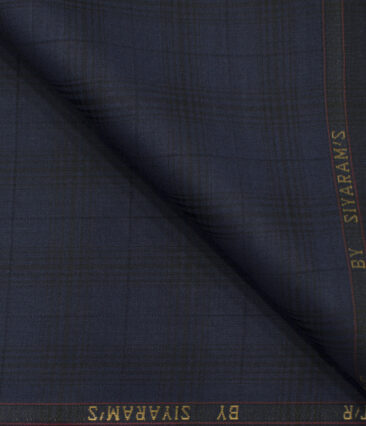 Siyaram's Men's Terry Rayon Checks 3.75 Meter Unstitched Suiting Fabric (Dark Blue)