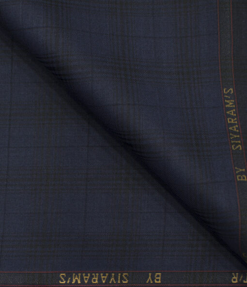Siyaram's Men's Terry Rayon Checks 3.75 Meter Unstitched Suiting Fabric (Dark Blue)