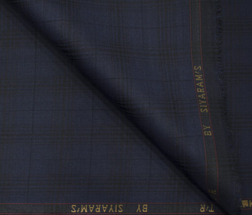 Siyaram's Men's Terry Rayon Checks 3.75 Meter Unstitched Suiting Fabric (Dark Blue)