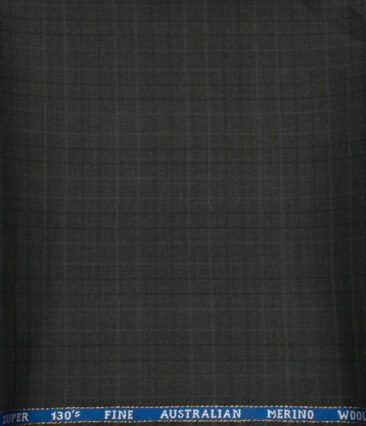 J.Hampstead Men's Wool Checks Super 130's1.30 Meter Unstitched Trouser Fabric (Dark Grey)