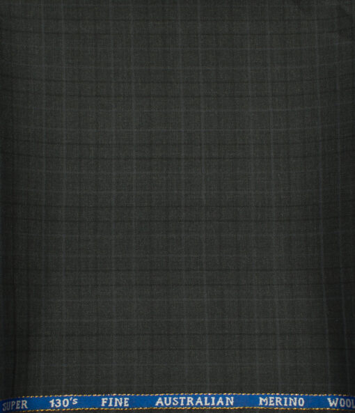 J.Hampstead Men's Wool Checks Super 130's1.30 Meter Unstitched Trouser Fabric (Dark Grey)