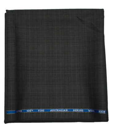 J.Hampstead Men's Wool Checks Super 130's1.30 Meter Unstitched Trouser Fabric (Dark Grey)