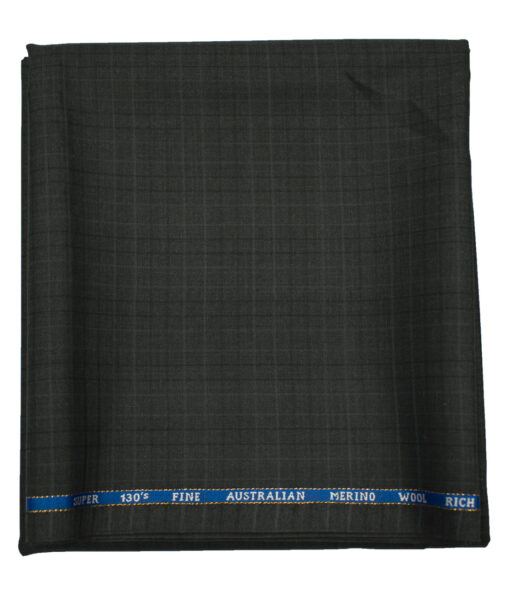 J.Hampstead Men's Wool Checks Super 130's1.30 Meter Unstitched Trouser Fabric (Dark Grey)