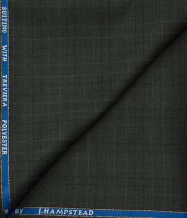 J.Hampstead Men's Wool Checks Super 130's1.30 Meter Unstitched Trouser Fabric (Dark Grey)