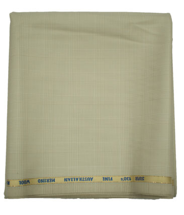 J.Hampstead Men's Wool Checks Super 130's 1.30 Meter Unstitched Trouser Fabric (Beige)
