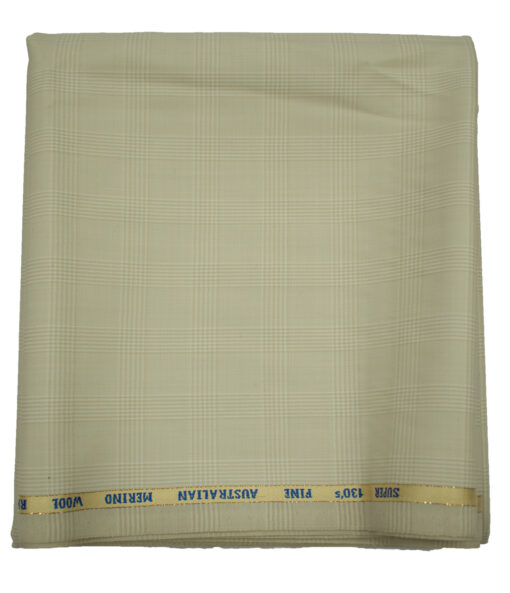 J.Hampstead Men's Wool Checks Super 130's 1.30 Meter Unstitched Trouser Fabric (Beige)