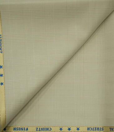 J.Hampstead Men's Wool Checks Super 130's 1.30 Meter Unstitched Trouser Fabric (Beige)