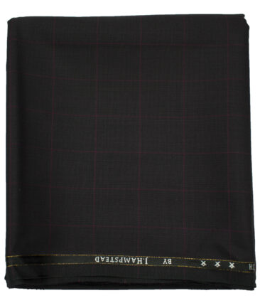 J.Hampstead Men's Wool Checks Super 130's 1.30 Meter Unstitched Trouser Fabric (Dark Wine)