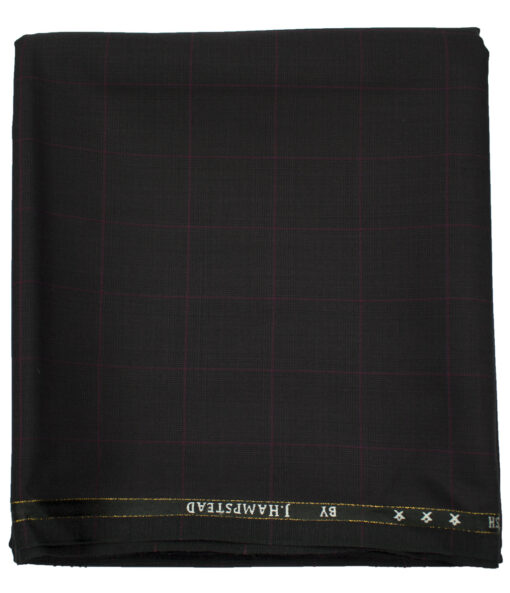J.Hampstead Men's Wool Checks Super 130's 1.30 Meter Unstitched Trouser Fabric (Dark Wine)