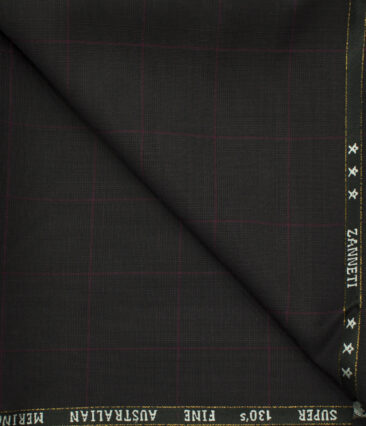 J.Hampstead Men's Wool Checks Super 130's 1.30 Meter Unstitched Trouser Fabric (Dark Wine)
