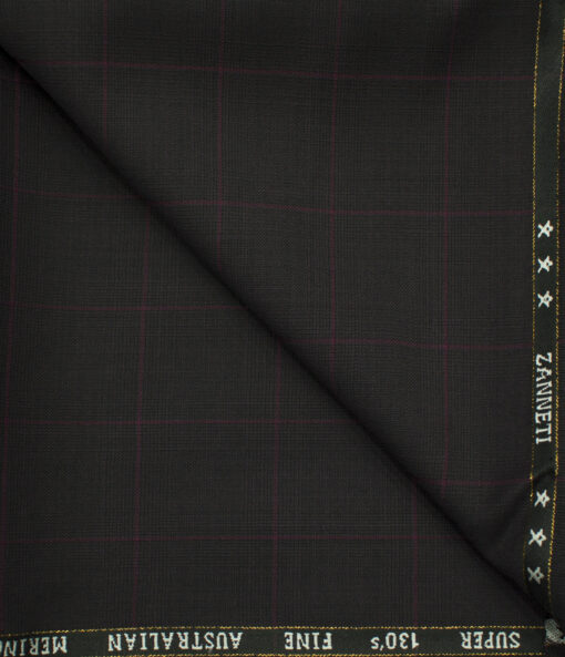 J.Hampstead Men's Wool Checks Super 130's 1.30 Meter Unstitched Trouser Fabric (Dark Wine)