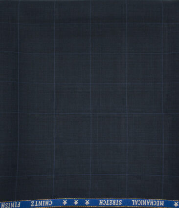J.Hampstead Men's Wool Checks Super 130's 1.30 Meter Unstitched Trouser Fabric (Dark Blue)