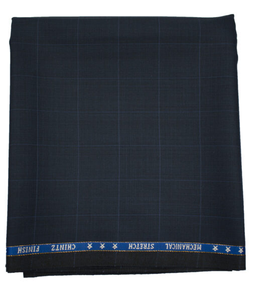 J.Hampstead Men's Wool Checks Super 130's 1.30 Meter Unstitched Trouser Fabric (Dark Blue)