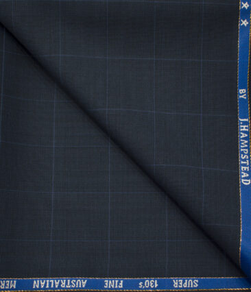 J.Hampstead Men's Wool Checks Super 130's 1.30 Meter Unstitched Trouser Fabric (Dark Blue)
