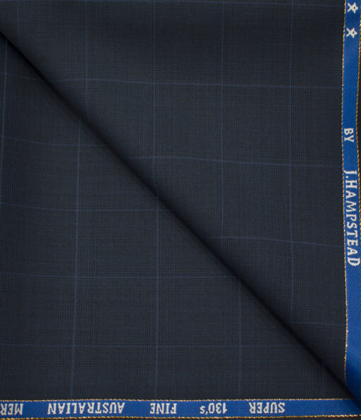 J.Hampstead Men's Wool Checks Super 130's 1.30 Meter Unstitched Trouser Fabric (Dark Blue)