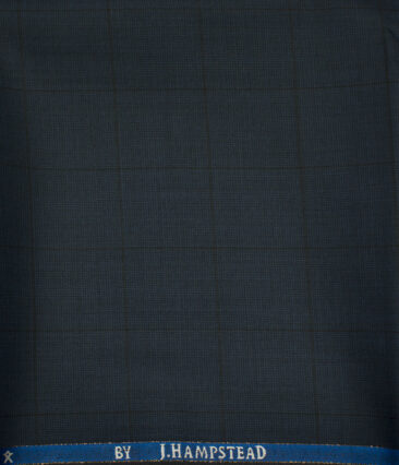 J.Hampstead Men's Wool Checks Super 130's1.30 Meter Unstitched Trouser Fabric (Dark Blue)