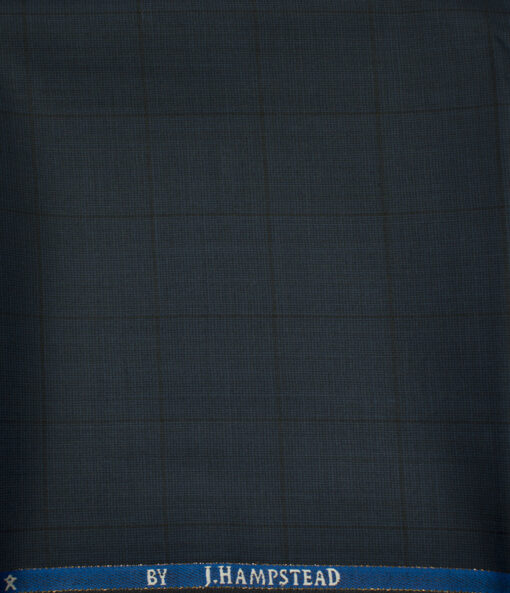 J.Hampstead Men's Wool Checks Super 130's1.30 Meter Unstitched Trouser Fabric (Dark Blue)