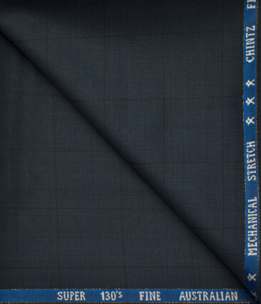 J.Hampstead Men's Wool Checks Super 130's1.30 Meter Unstitched Trouser Fabric (Dark Blue)