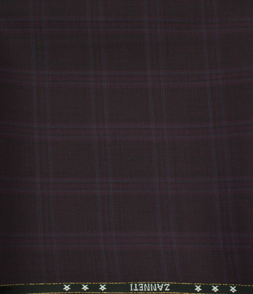 J.Hampstead Men's Wool Checks Super 120's 1.30 Meter Unstitched Trouser Fabric (Dark Wine)