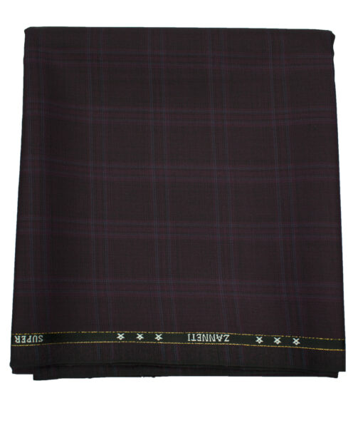 J.Hampstead Men's Wool Checks Super 120's 1.30 Meter Unstitched Trouser Fabric (Dark Wine)