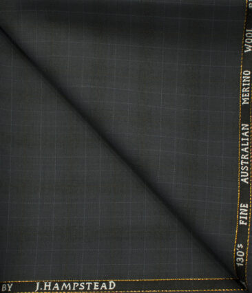 J.Hampstead Men's Wool Checks Super 130's1.30 Meter Unstitched Trouser Fabric (Greyish Blue)