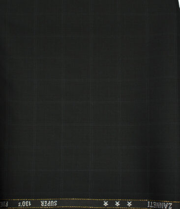 J.Hampstead Men's Wool Checks 1.30 Meter Unstitched Trouser Fabric (Black)