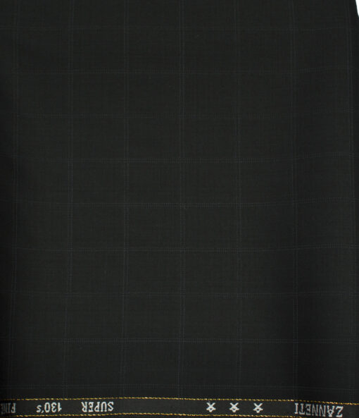 J.Hampstead Men's Wool Checks 1.30 Meter Unstitched Trouser Fabric (Black)