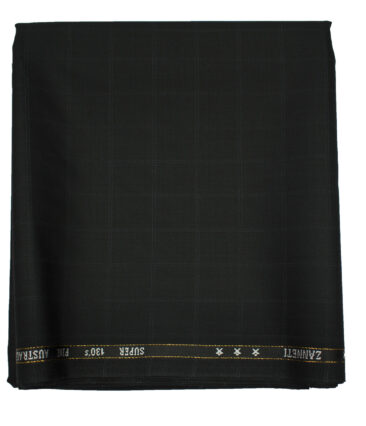 J.Hampstead Men's Wool Checks 1.30 Meter Unstitched Trouser Fabric (Black)