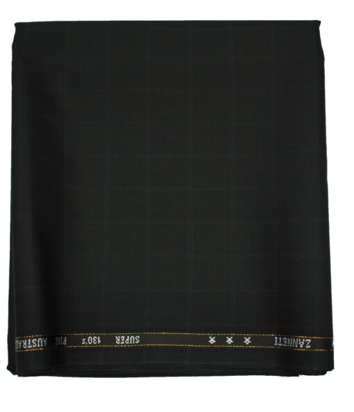 J.Hampstead Men's Wool Checks 1.30 Meter Unstitched Trouser Fabric (Black)