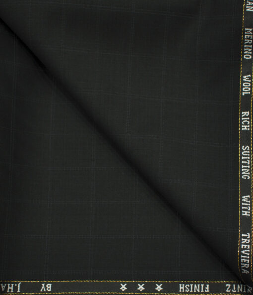 J.Hampstead Men's Wool Checks 1.30 Meter Unstitched Trouser Fabric (Black)