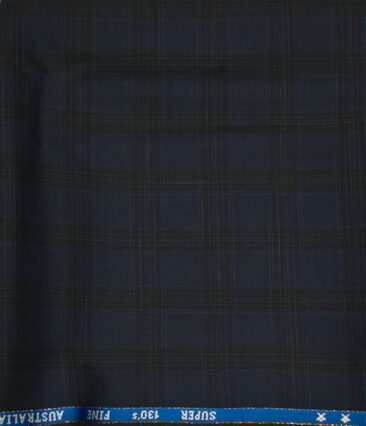J.Hampstead Men's Wool Checks 1.30 Meter Unstitched Trouser Fabric (Dark Blue)