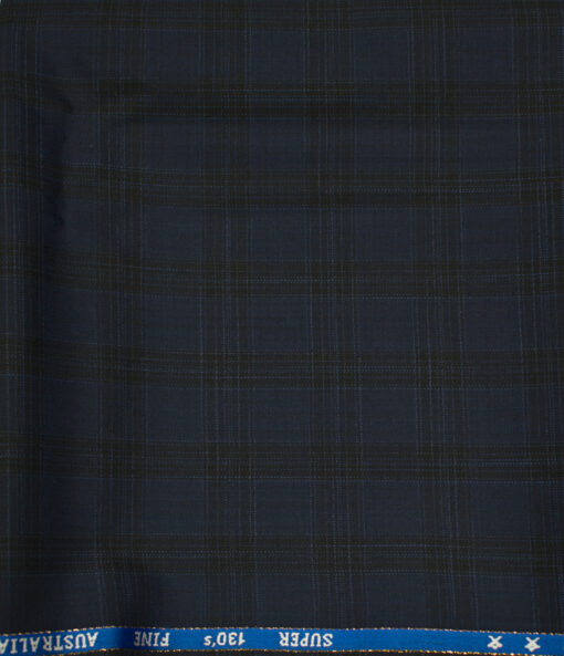 J.Hampstead Men's Wool Checks 1.30 Meter Unstitched Trouser Fabric (Dark Blue)