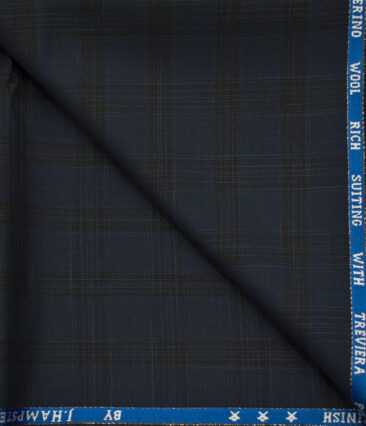 J.Hampstead Men's Wool Checks 1.30 Meter Unstitched Trouser Fabric (Dark Blue)