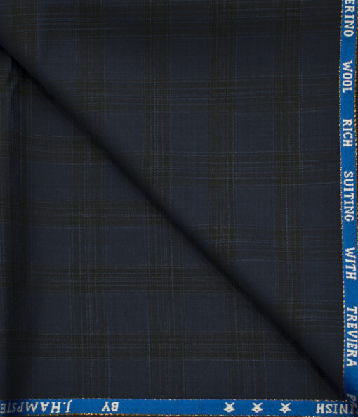 J.Hampstead Men's Wool Checks 1.30 Meter Unstitched Trouser Fabric (Dark Blue)