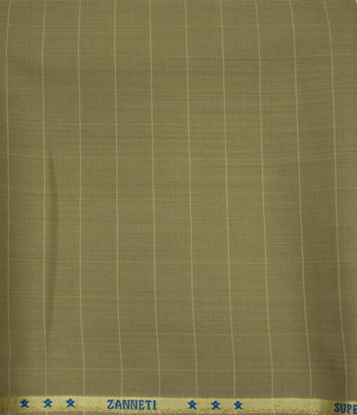 J.Hampstead Men's Wool Checks 1.30 Meter Unstitched Trouser Fabric (Fawn Beige)