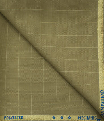J.Hampstead Men's Wool Checks 1.30 Meter Unstitched Trouser Fabric (Fawn Beige)