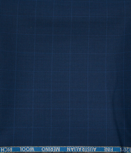 J.Hampstead Men's Wool Checks 1.30 Meter Unstitched Trouser Fabric (Royal Blue)