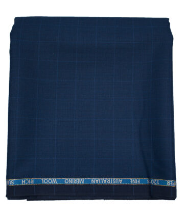 J.Hampstead Men's Wool Checks 1.30 Meter Unstitched Trouser Fabric (Royal Blue)