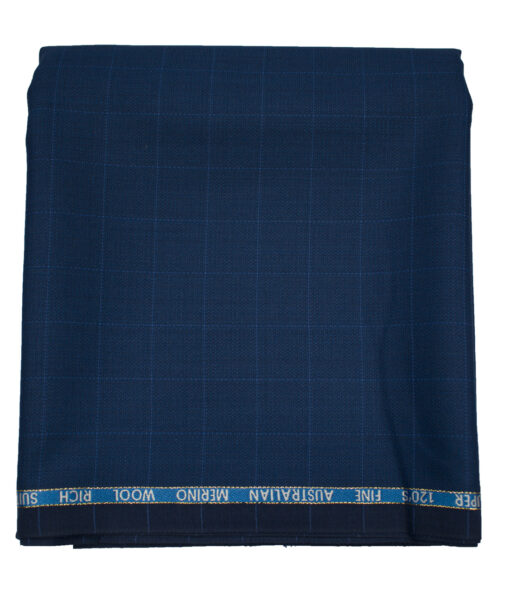 J.Hampstead Men's Wool Checks 1.30 Meter Unstitched Trouser Fabric (Royal Blue)