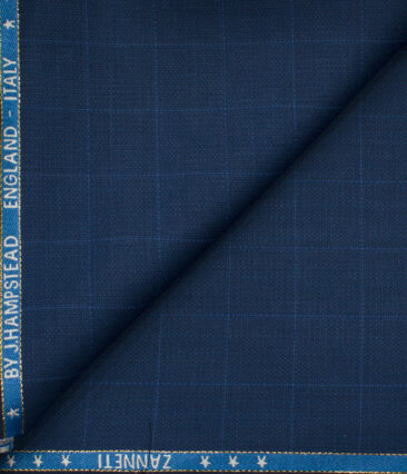 J.Hampstead Men's Wool Checks 1.30 Meter Unstitched Trouser Fabric (Royal Blue)