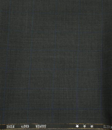 J.Hampstead Men's Wool Checks Super 130's1.30 Meter Unstitched Trouser Fabric (Dark Grey)